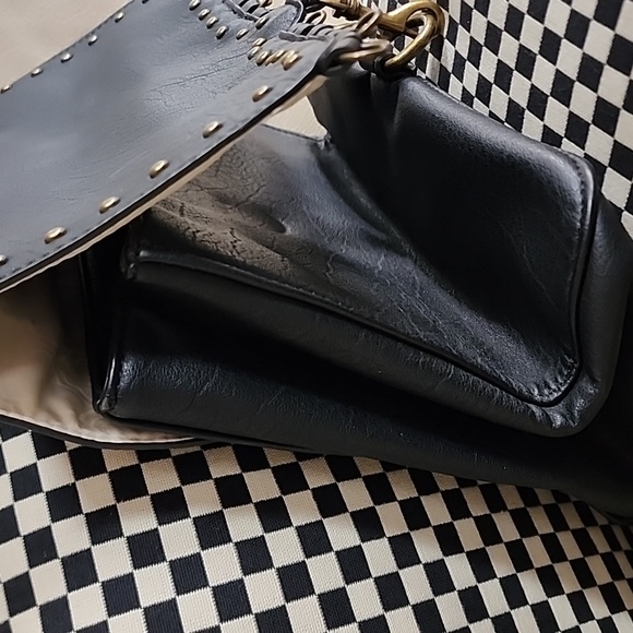 Hayden Harnett Women's Black Studded Leather Satchel Bag - Picture 4 of 12